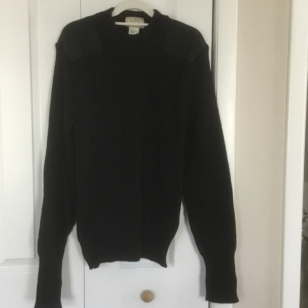 L.L. Bean Men's 100% Wool Black Crewneck Sweater